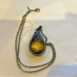 iStone Faux Onyx Pendant Charm Necklace